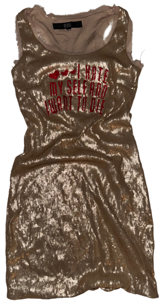 I hate myself and want to die sequin dress S