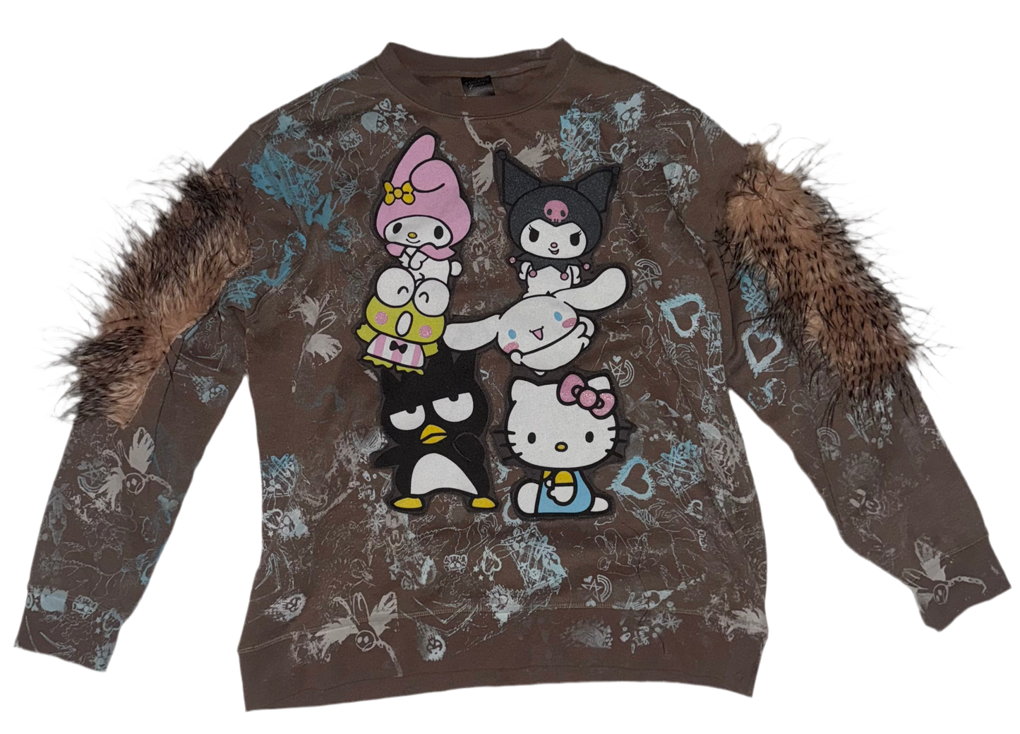 Emotown Sanrio crew fur patches sweatshirt L