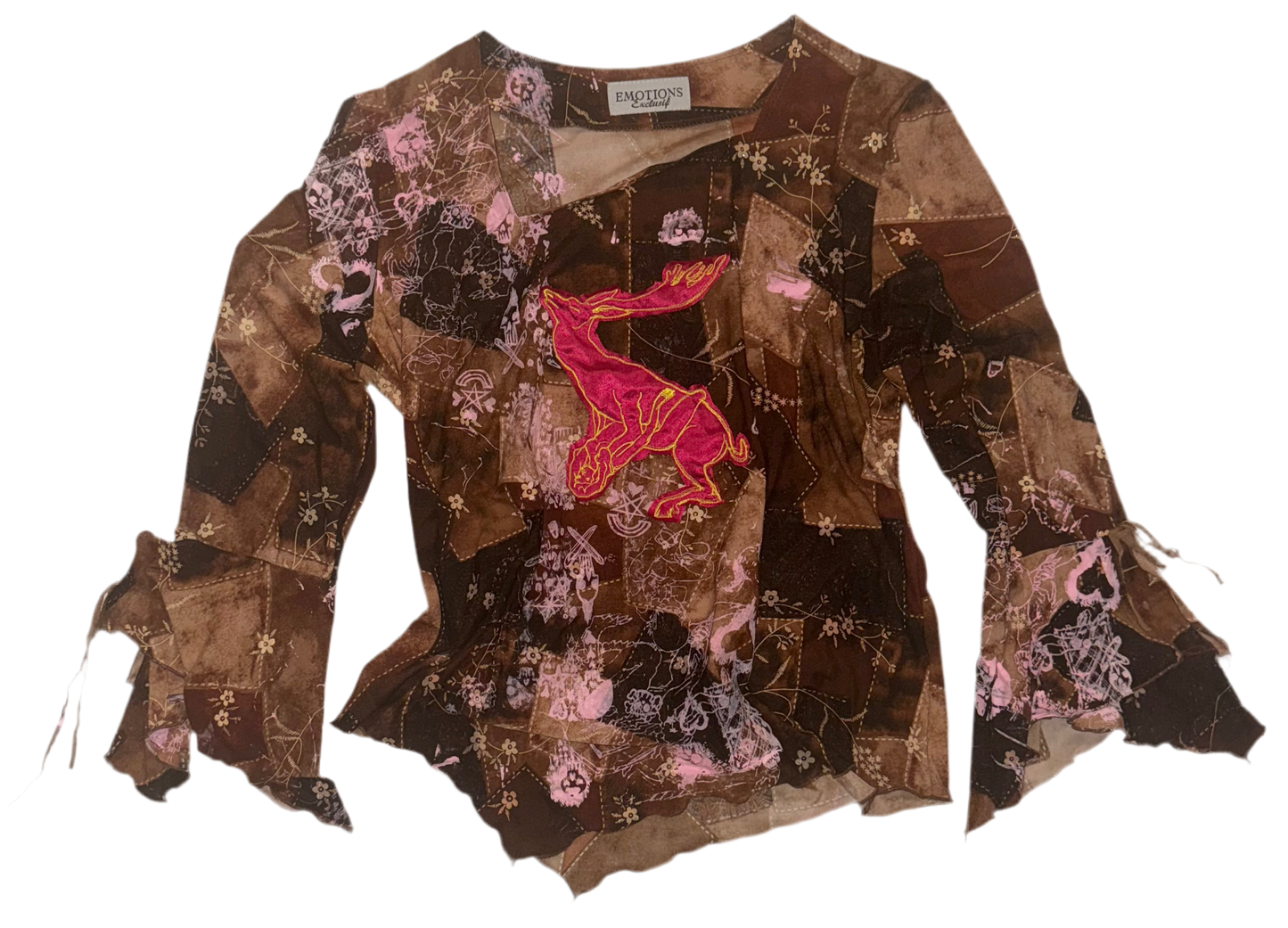 Leonor Fini appliqué on silk screen emo town asymmetrical top L
