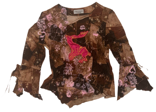 Leonor Fini appliqué on silk screen emo town asymmetrical top L