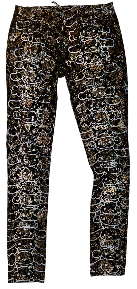Cinnamavirus gold tapered denim pants 5