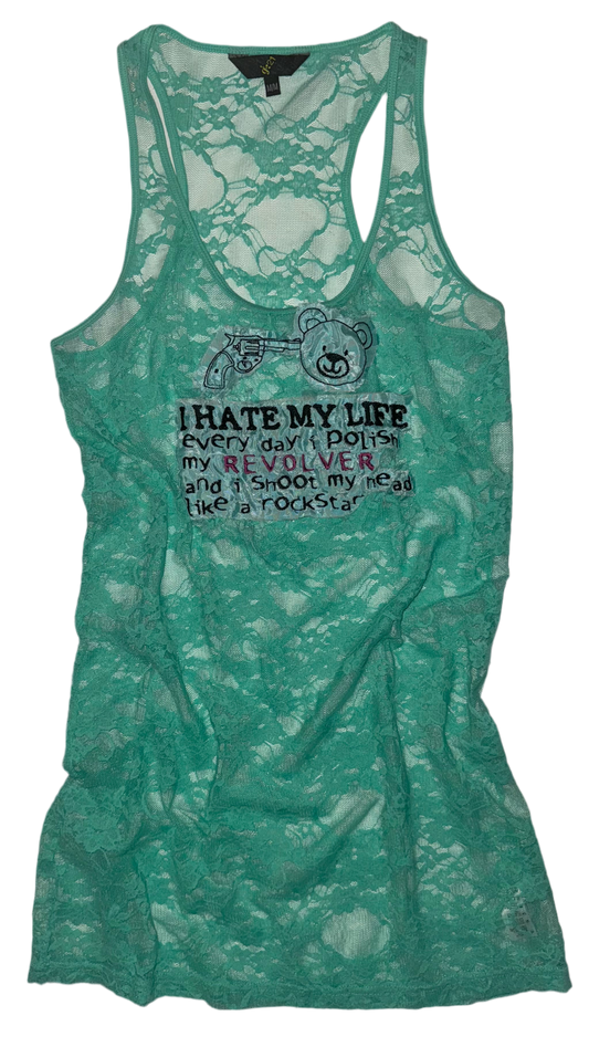 I hate my life lace long top size medium M