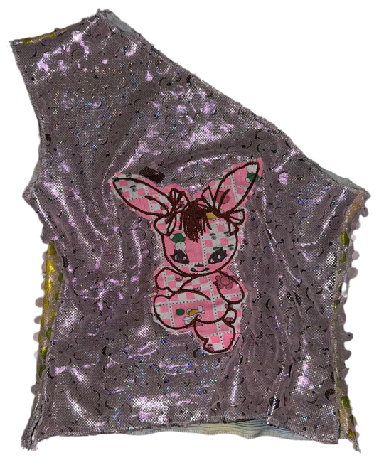 ancient bunny one shoulder tank S