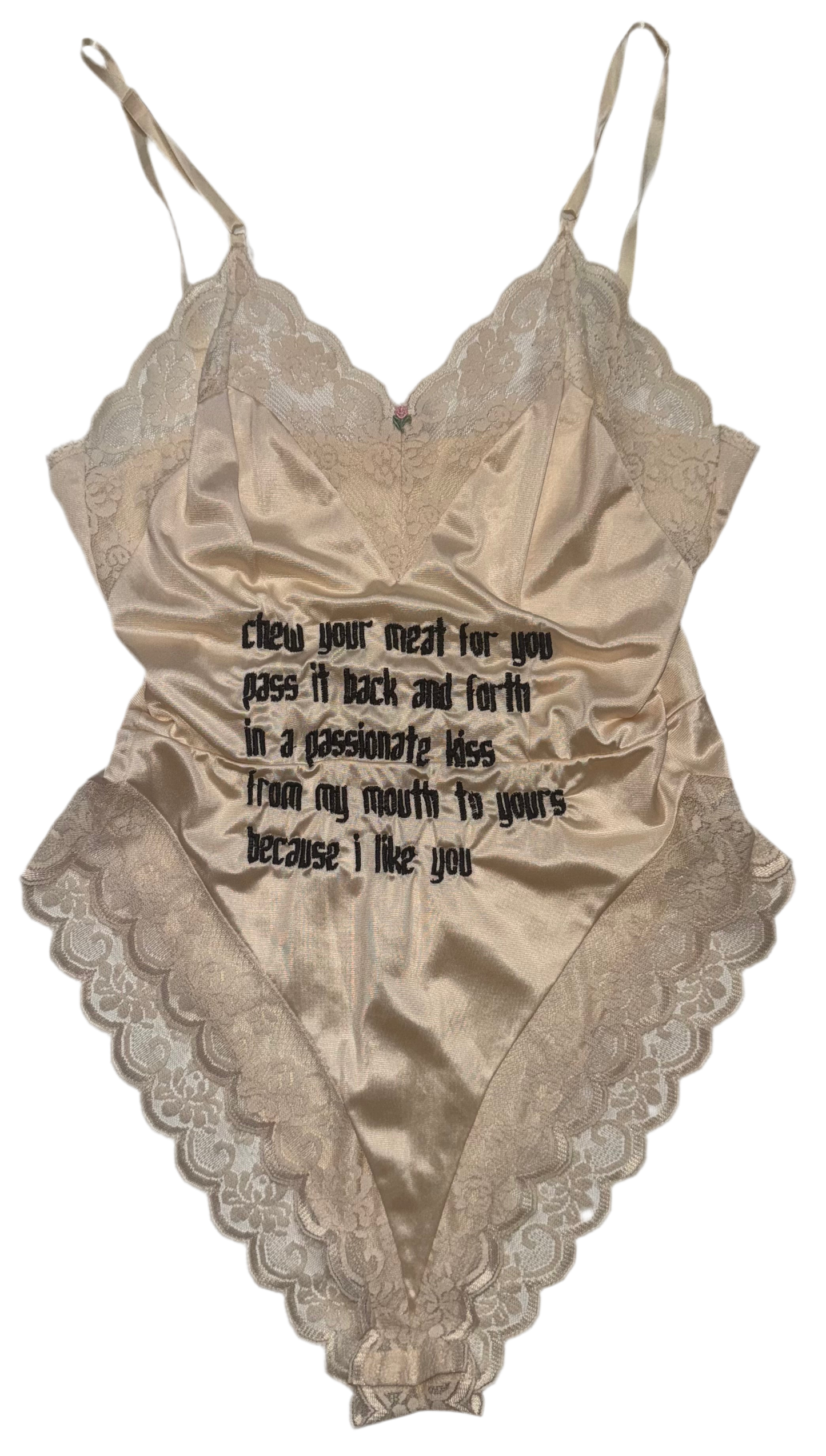 Chew your food for you back and forth body suit S