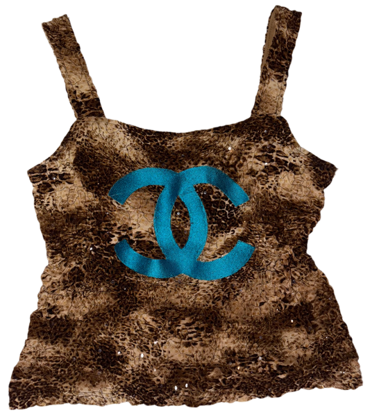 CC animal print sequin scrunched tank M
