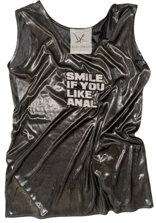 Smile if you like anal silver metallic sleeveless top M