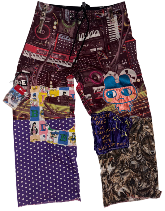 Wideleg patchwork traumagotchi dj pants M