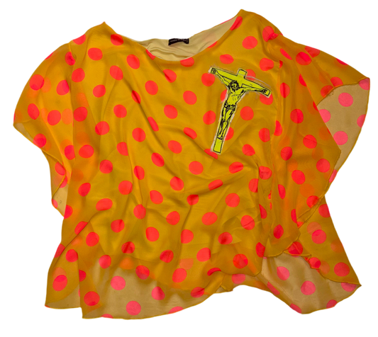 Jesus Christ on a cross poka dot top XL