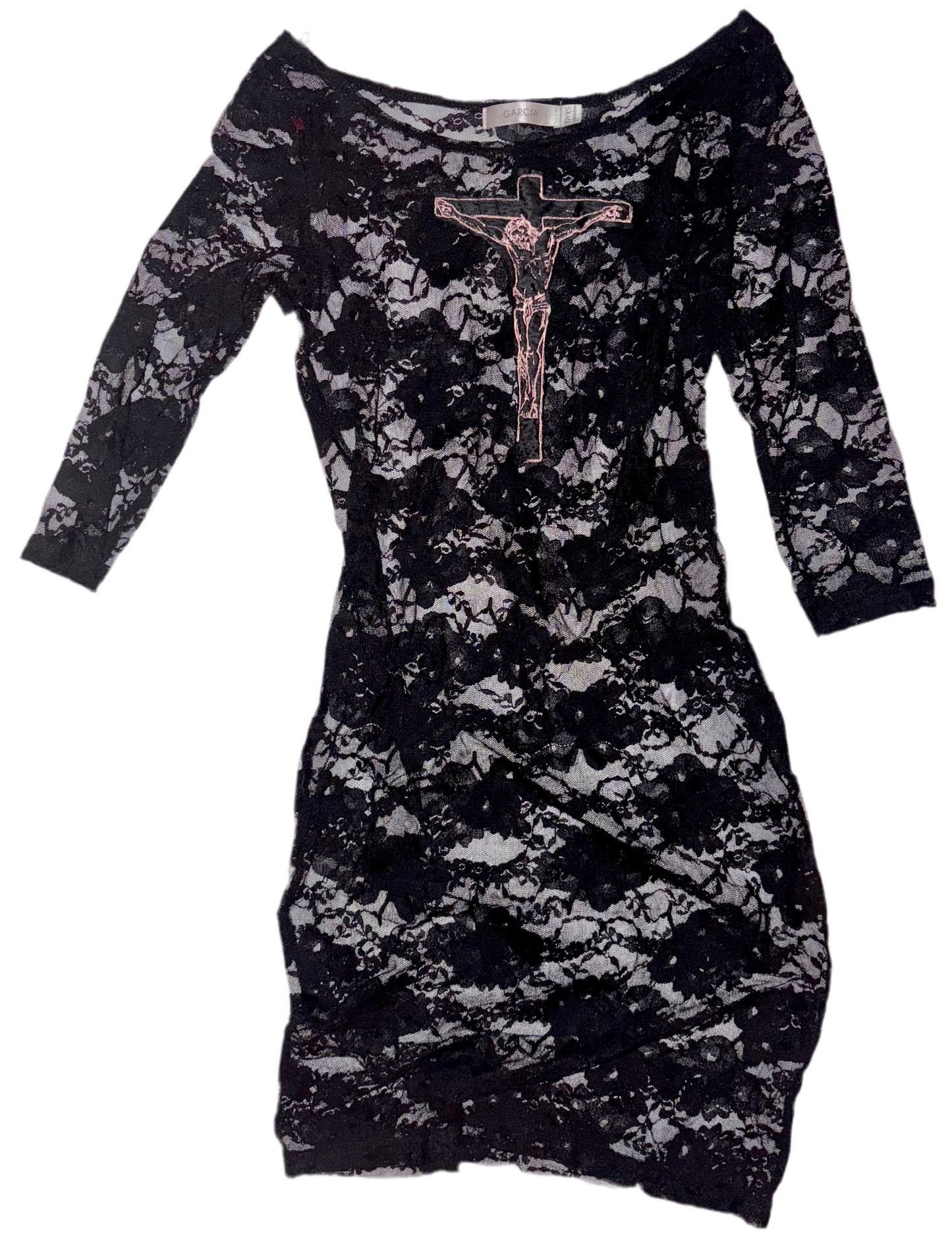 Jesus Christ on a cross sheer lace dress XS