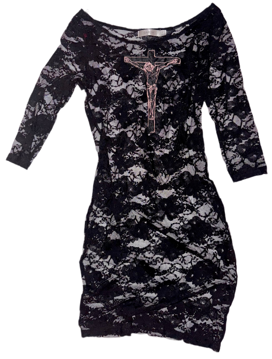 Jesus Christ on a cross sheer lace dress XS