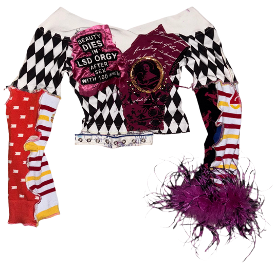 Beauty dies in lad orgy jester feather trim top S