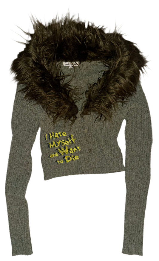 I hate myself and want to die faux fur trim cardigan S