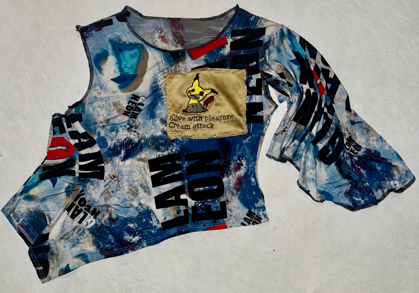 Alive with pleasure patchwork y2k print top M