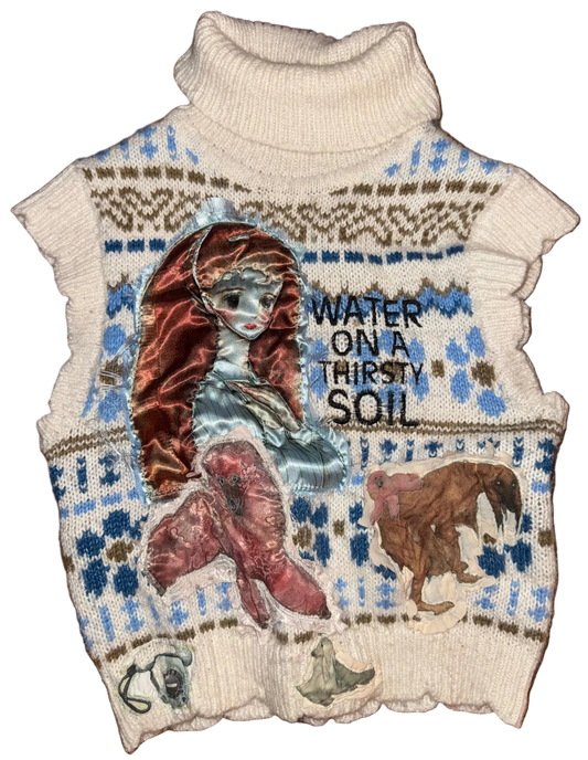 A girl and her dog and sum thirsty soil vest M