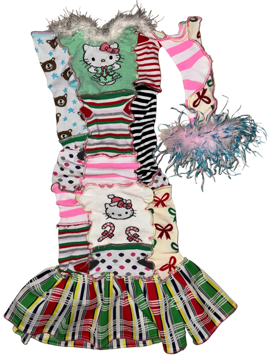 Kitty sock feather trim tube dress S