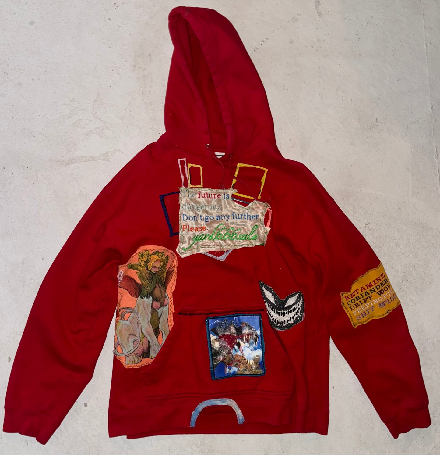 The future is dangerous patchwork hoodie M