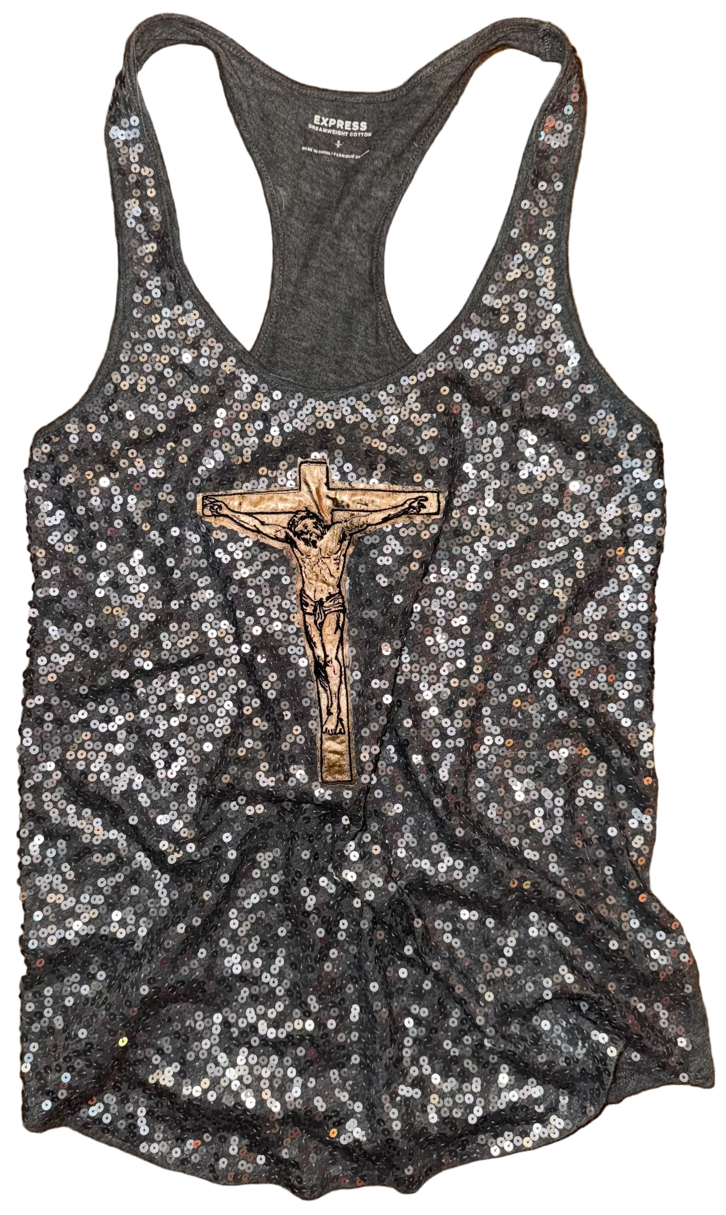 Jesus Christ on a cross sequin tank S