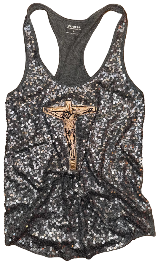 Jesus Christ on a cross sequin tank S