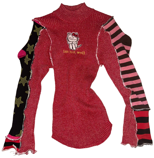 I’m not well kitty mock neck sock sleeve top S