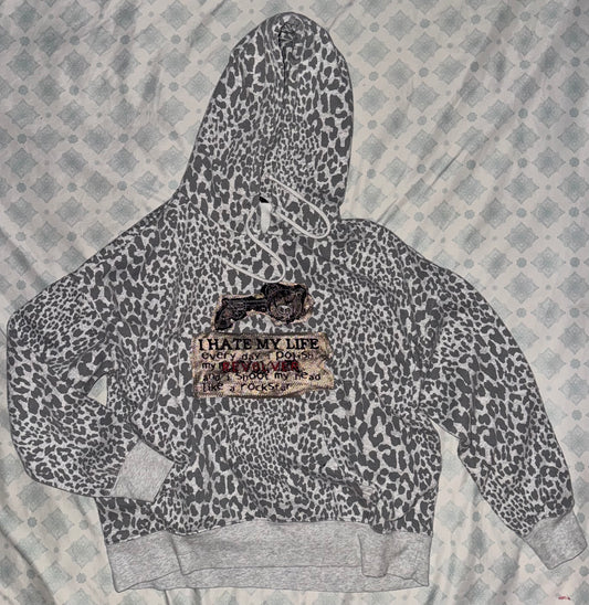 I hate my life leopard print hoodie M