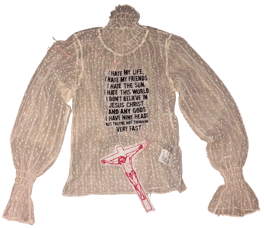 I hate my friends lace top with Jesus Christ on a cross S