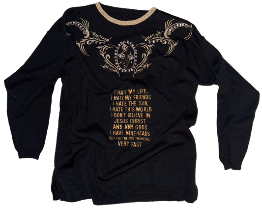 I hate my life rhinestone sweater M