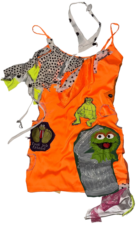 Green hotties cut out patchwork scraps dress S