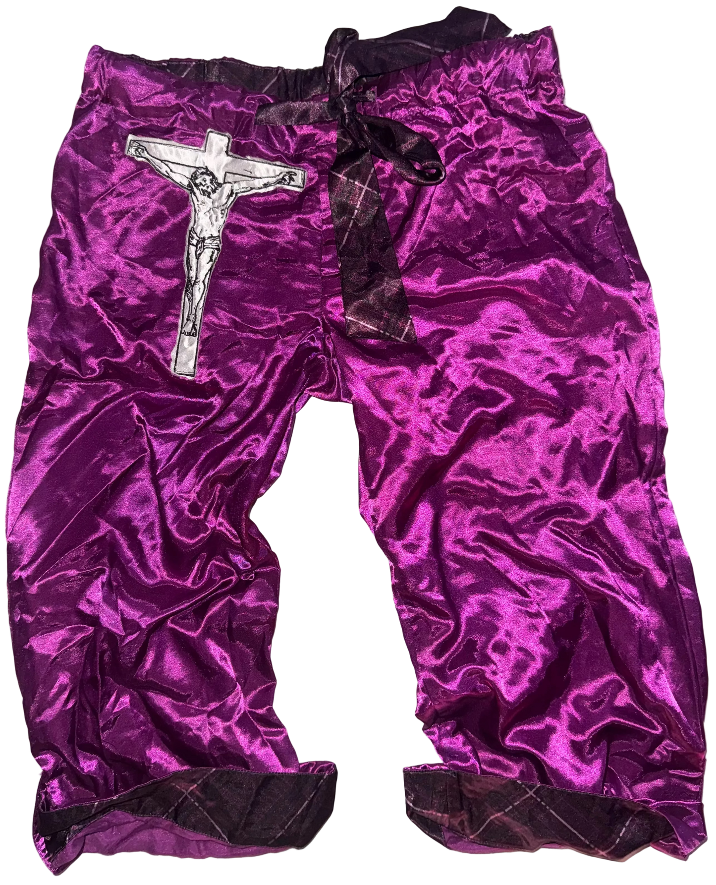 jesus christ on a cross silky cropped pants S
