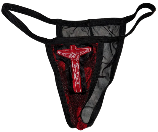 Jesus Christ on a cross hidden pocket sheer thong M
