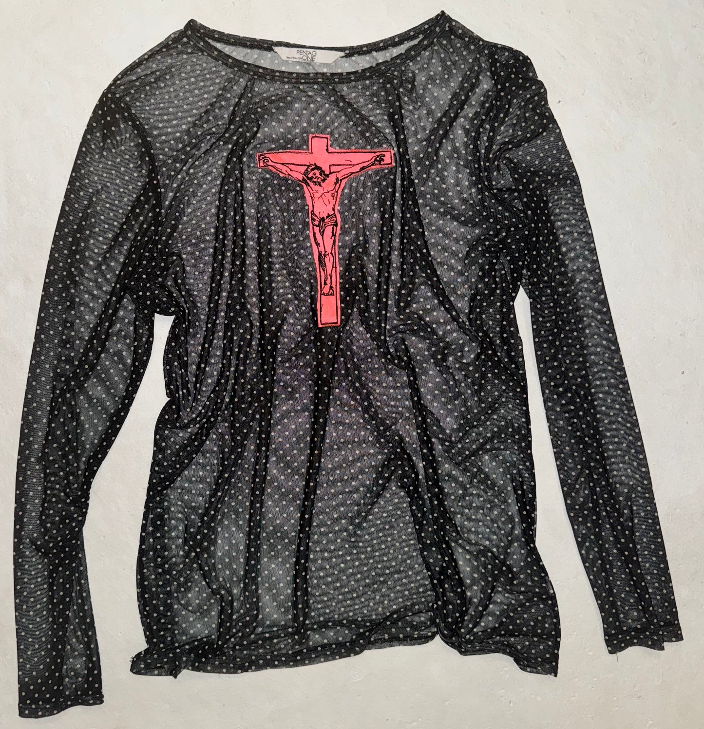 Jesus Christ on a cross sheer long sleeve top XL