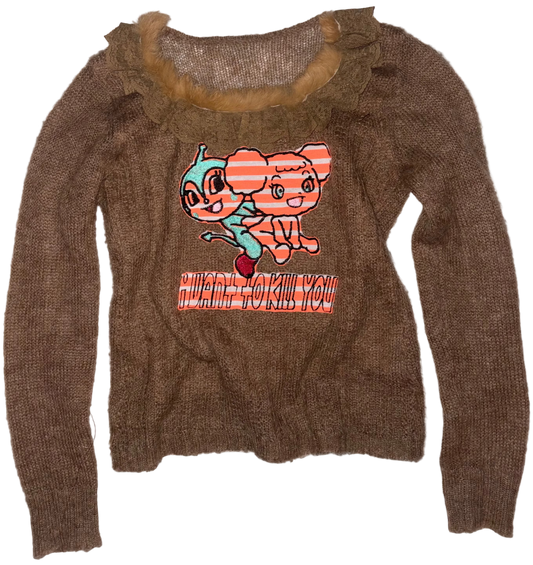 I want to kjll you humpers fur trim knit sweater M