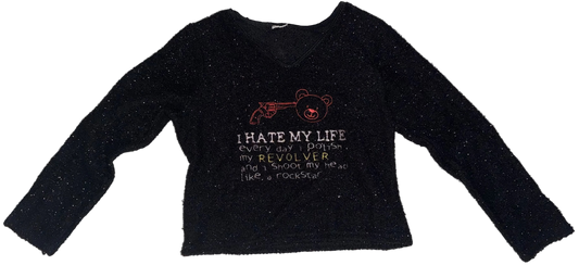 I hate my life glitter top S