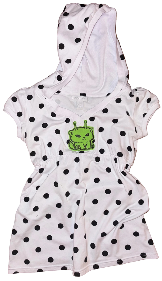 Alien kitty polka dot hoodie top S