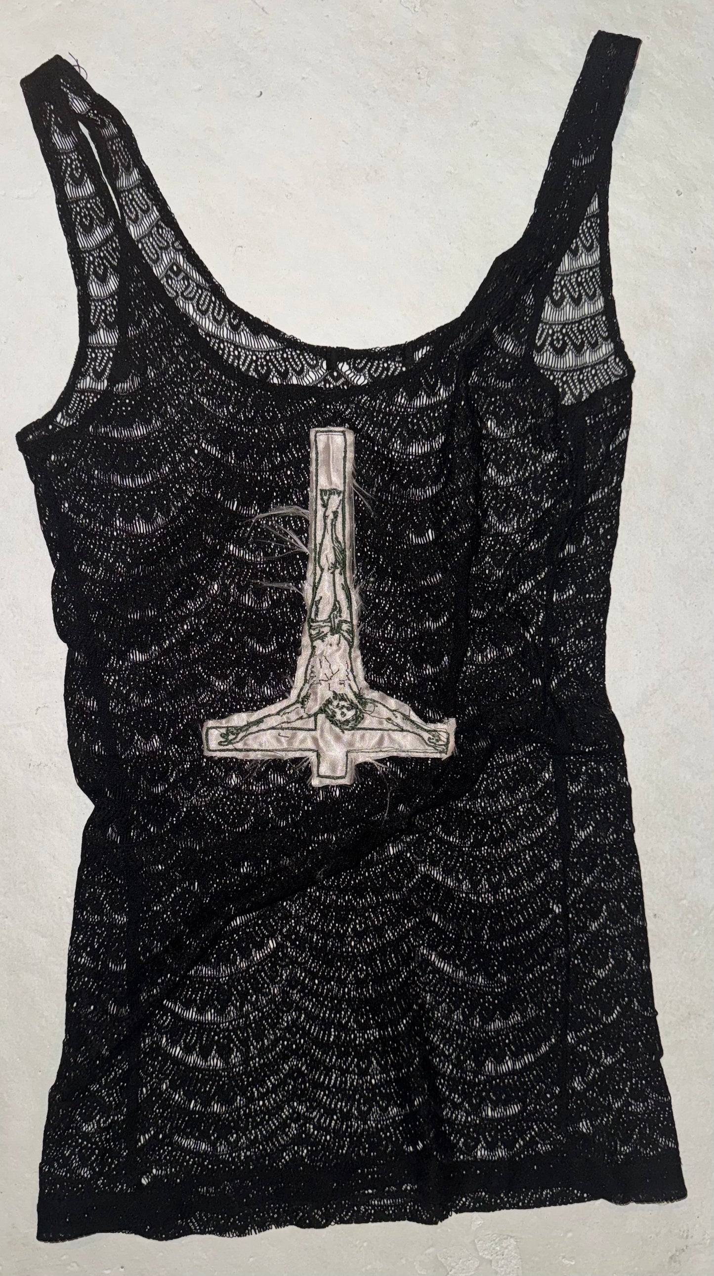 Jesus Christ on a cross sheer lace tank XS