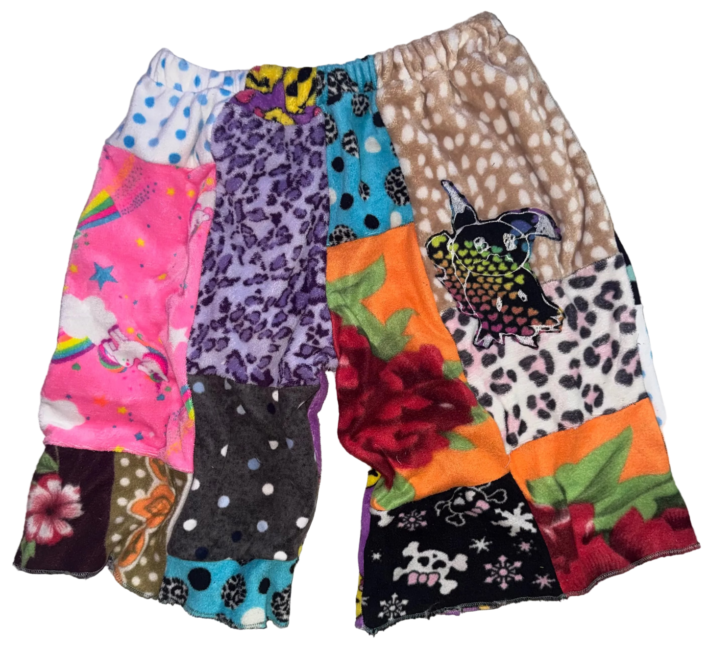 Fleece patchwork baggy shorts M