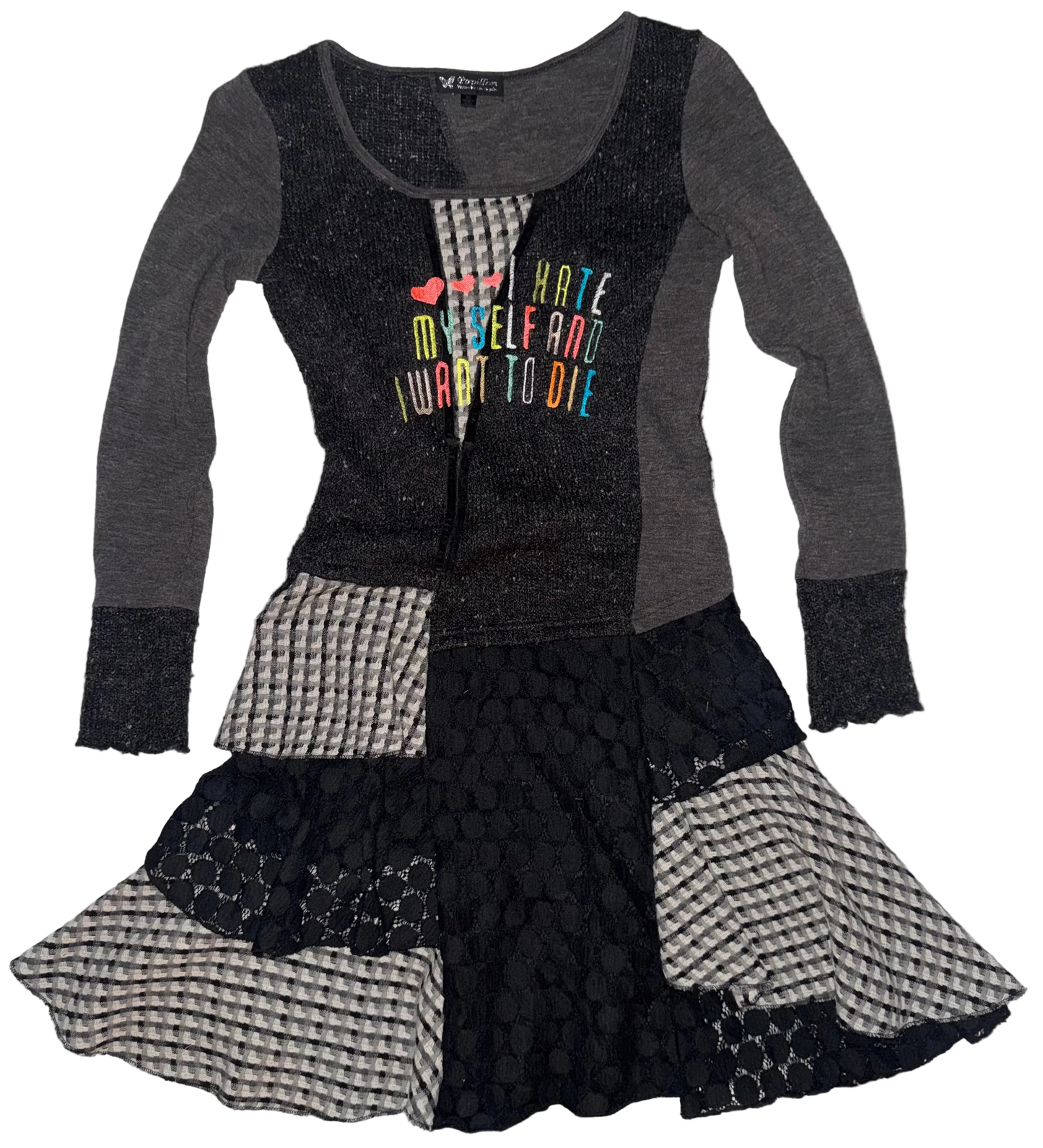 I hate myself patchwork dress XS