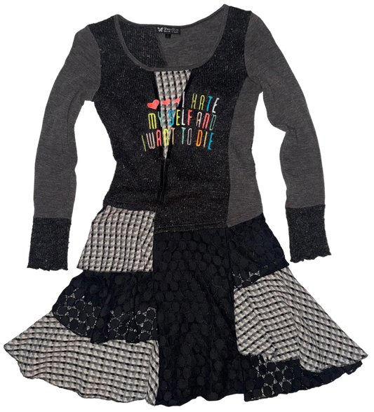 I hate myself patchwork dress XS