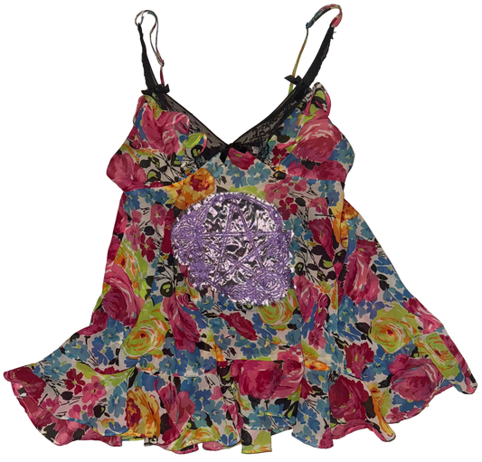 Silver pentacle floral sheer mini dress S