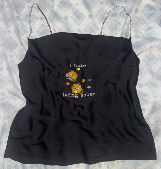 I hate being sober rhinestone strap tank M