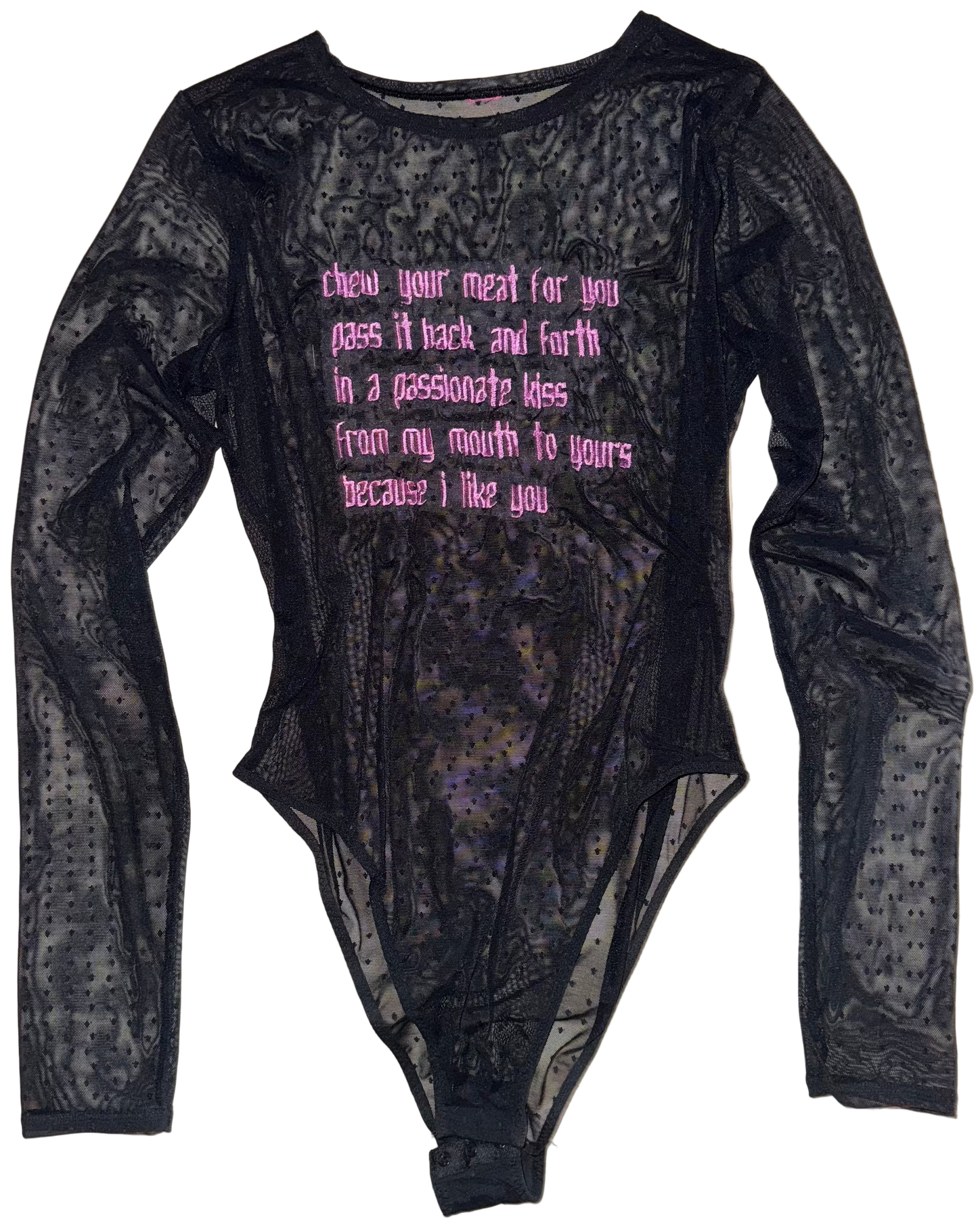 Chew your food back and forth sheer body suit