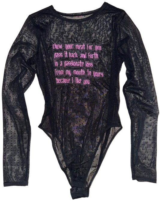 Chew your food back and forth sheer body suit