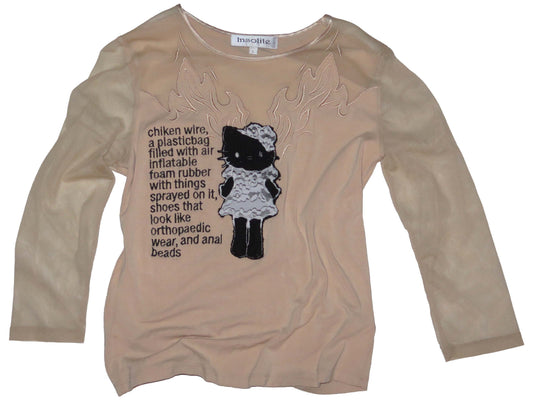 chicken wire sheer sleeve top L